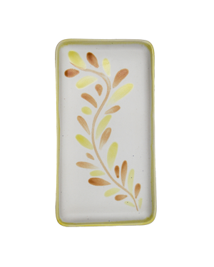 Rectangular ceramic dish with leaf pattern on a white background Rectangular ceramic dish with leaf pattern on a white background
