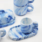 Coffee mug and tray Marble Blue ceramics