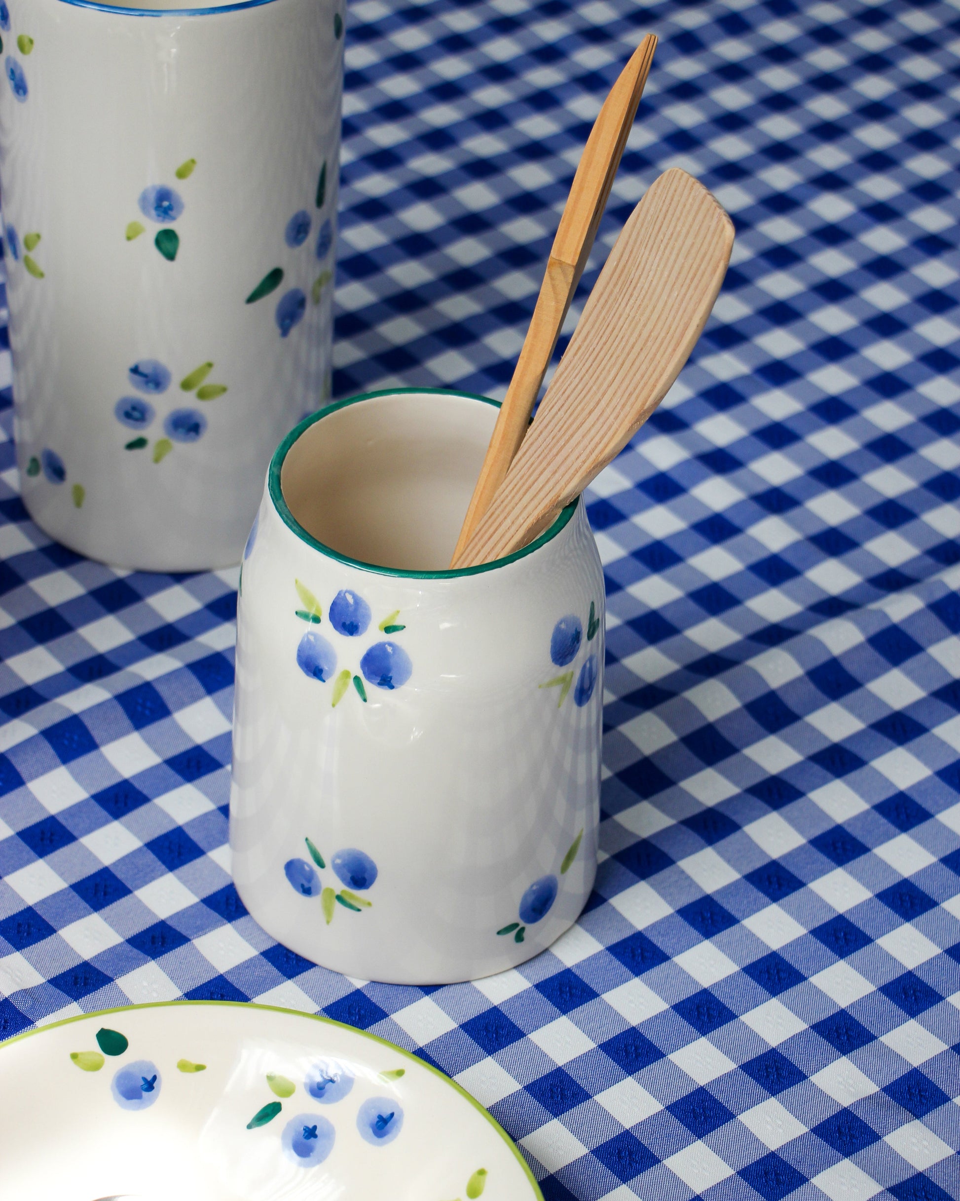 Dolce Berry Ceramic Kitchen utensils holder hand painted blueberries