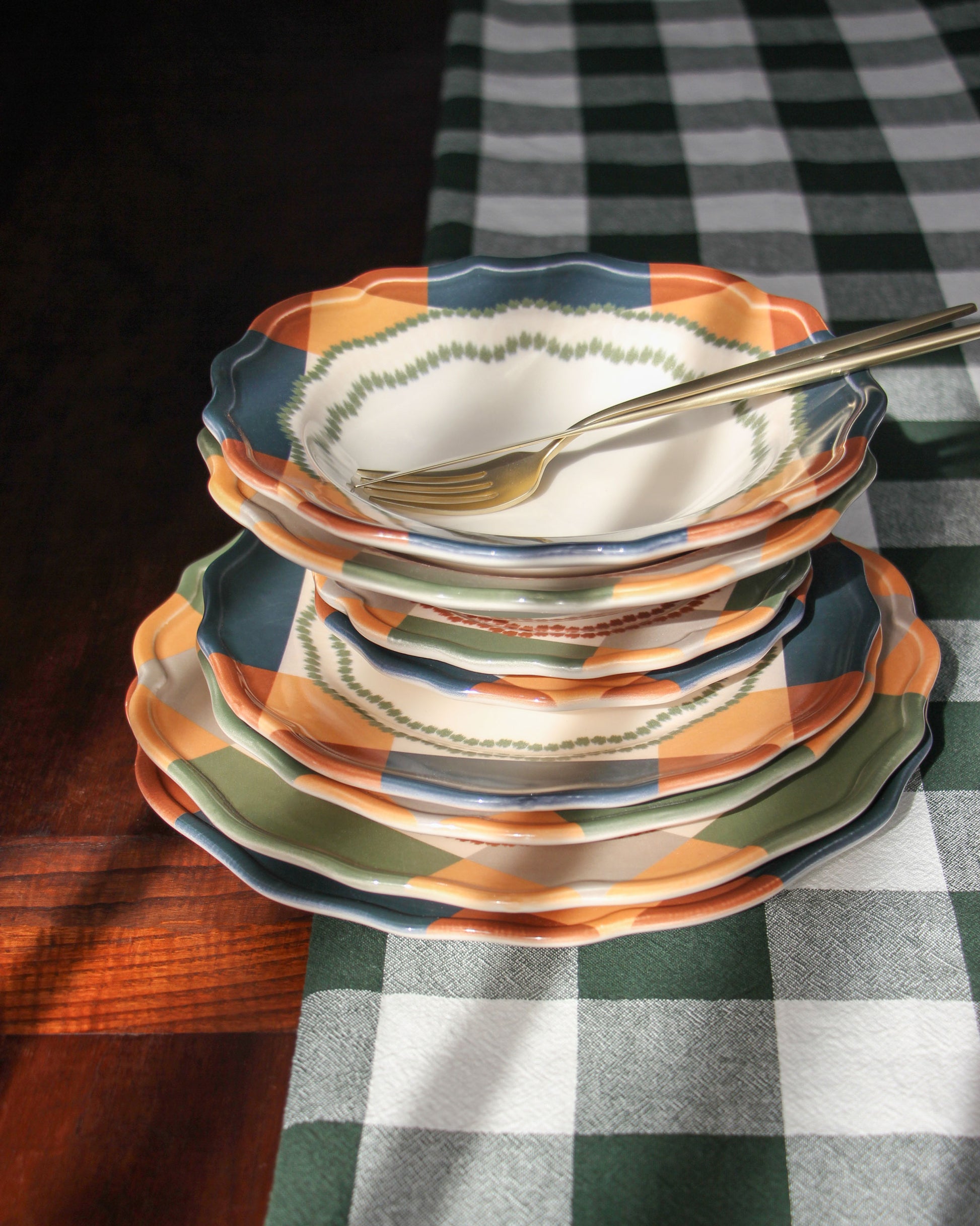 Portuguese Picnic green blue and Brown autumn table