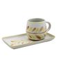 Hand painted stoneware mug and tray in yellow, honey color