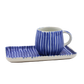 Blue and white striped mug with matching tray on a white background