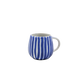Blue and white striped mug on a white background