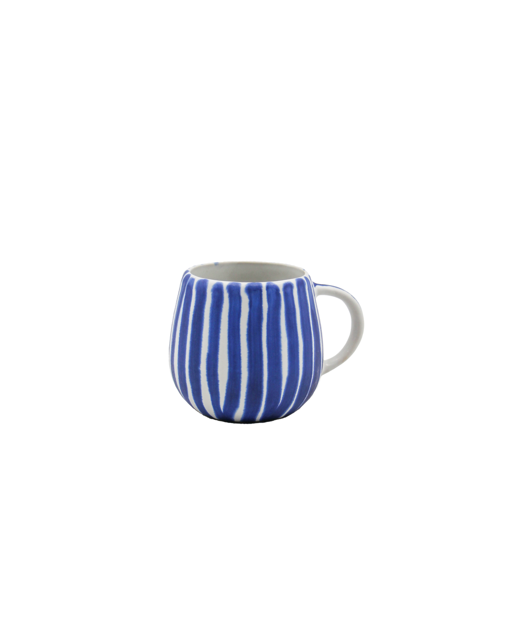 Blue and white striped mug on a white background