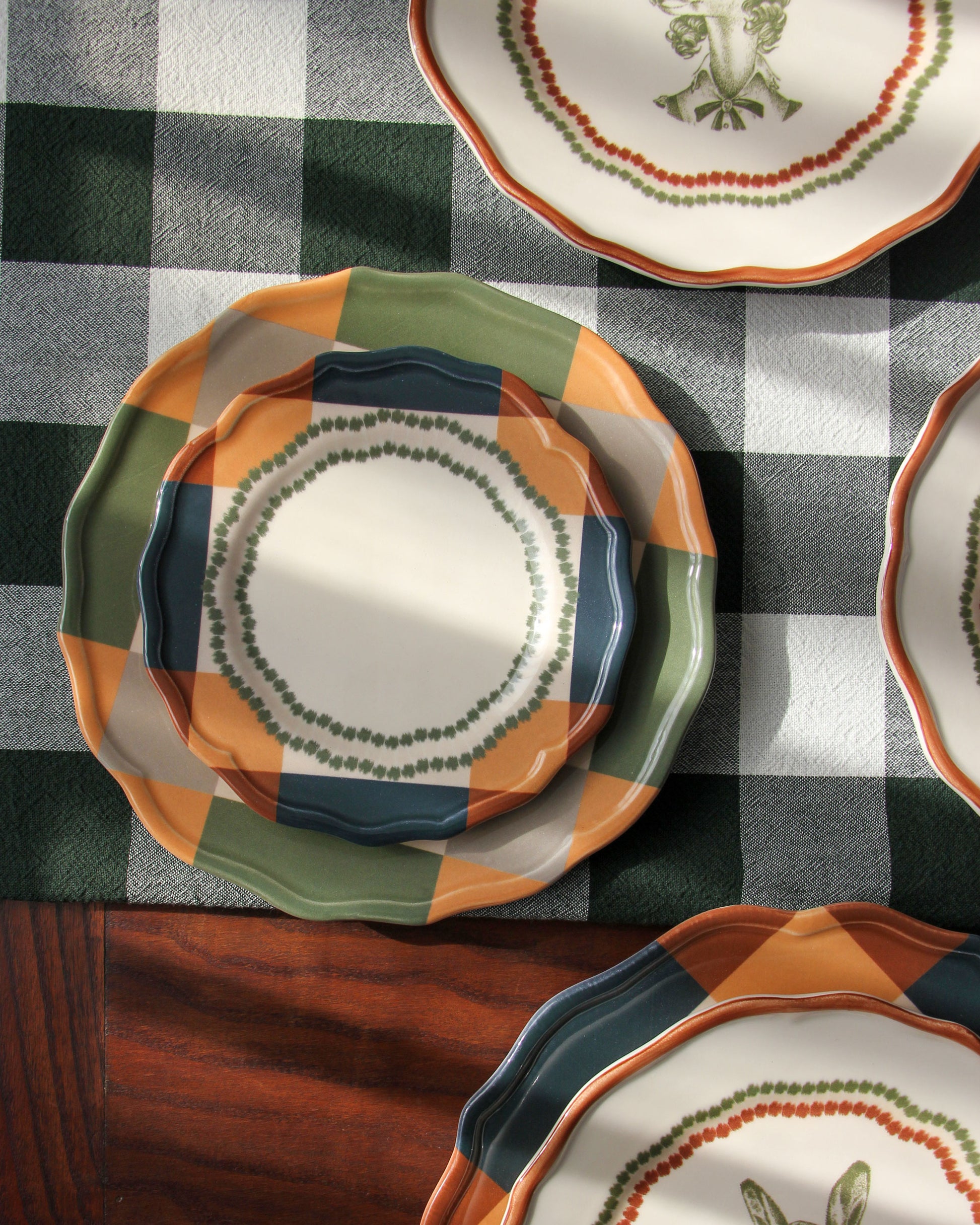 dinnerware Portuguese Picnic green blue and brown