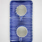 Blue striped ceramic cups and tray on a white background