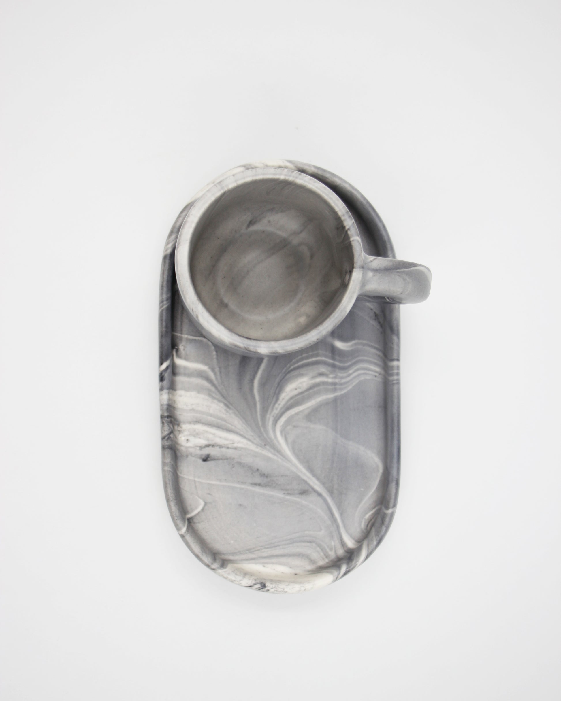 mug and tray hand painted ceramic Marble Black