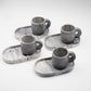 set of 4 mugs and Trays ceramic Marble Black