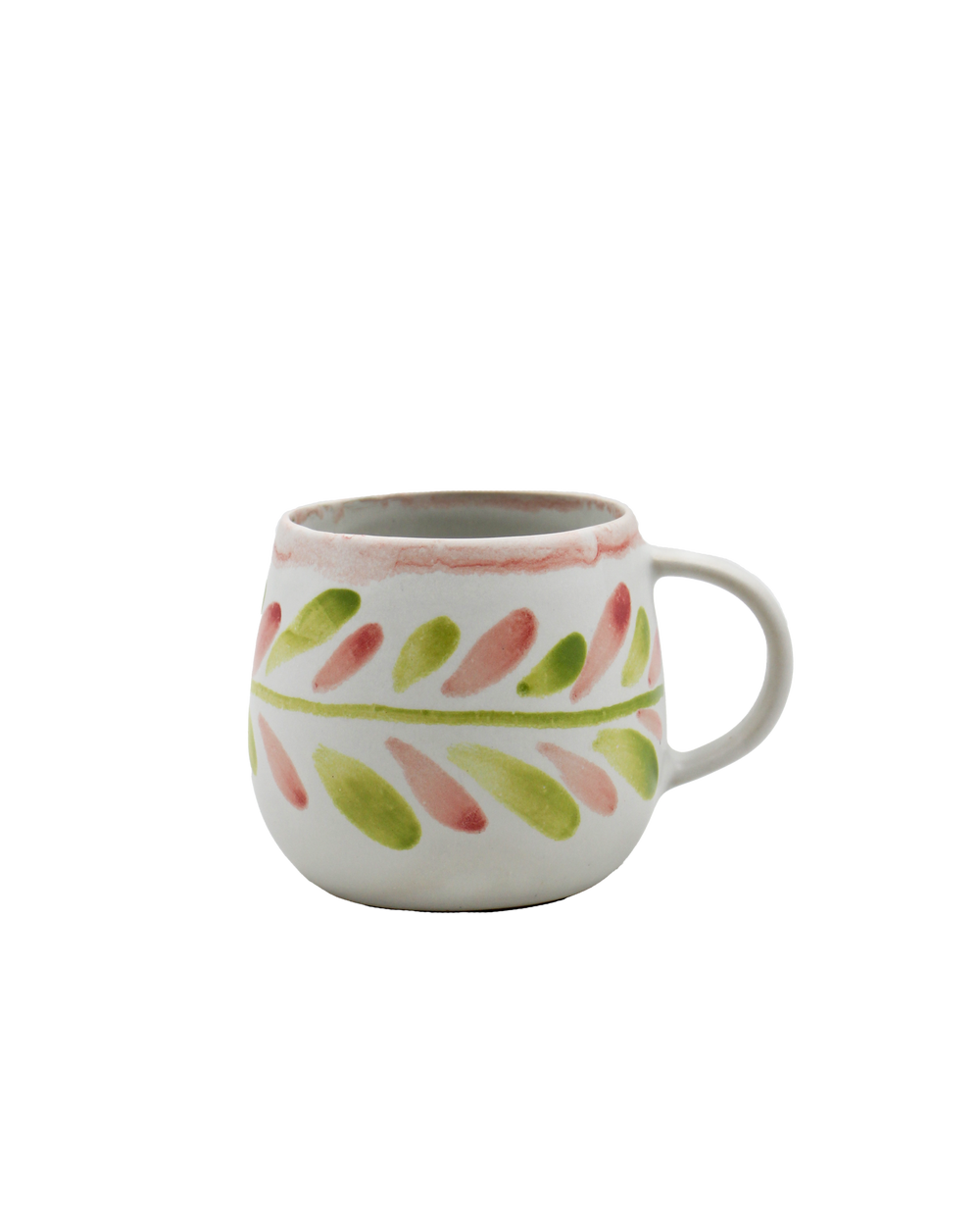 Ceramic mug with floral patterns on a white background