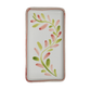 Rectangular white dish with pink and green leaf pattern on a white background